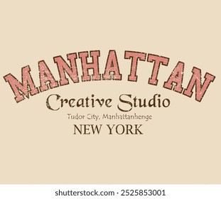 Projeto gráfico de impressão de caligrafia de fonte Manhattan college para t shirt e outros.