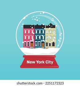 Manhattan Colorful Historical Buildings Inside a Snow Globe