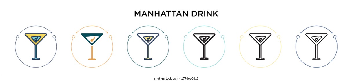 Manhattan drink icon in filled, thin line, outline and stroke style. Vector illustration of two colored and black manhattan drink vector icons designs can be used for mobile, ui, web