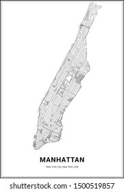 Manhattan Island High quality vector map, US city map, New York Vector map, Map Decor