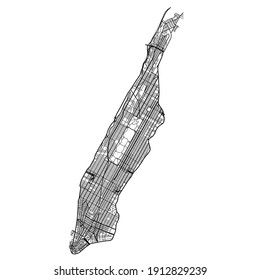 Manhattan map of black lines of automobile roads different thickness on white background. Vector illustration.