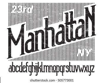 Manhattan - modern thin line font. Minimalistic typeface. Alphabet letters and numbers