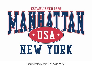 Manhattan, New York city t-shirt print design. Sportswear Manhattan graphics, original tee shirt and apparel design. Vector illustration.