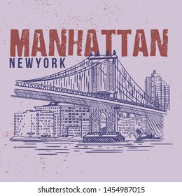 Manhattan New York. İllustration drawing city graphic. Tee graphic design