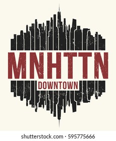 Manhattan New York graphic, t-shirt design, tee print, typography, emblem. Vector illustration.