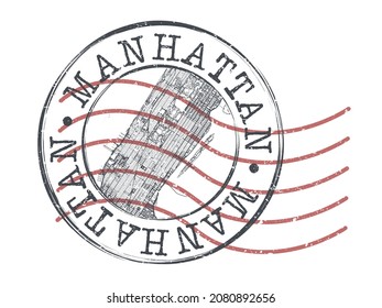 Manhattan, New York, NY, USA Stamp Map Postal. Silhouette Seal Roads and Streets. Passport Round Design. Vector Icon. Design Retro Travel National Symbol.