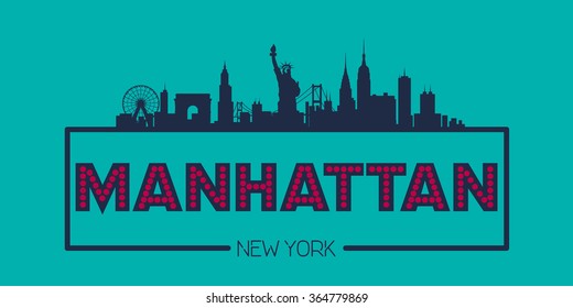 Manhattan New York Skyline silhouette plate vector design