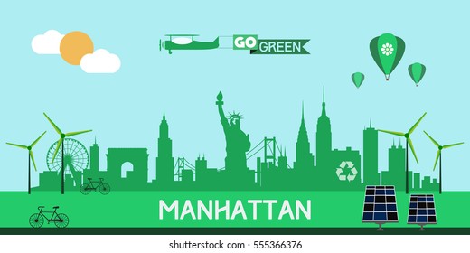 Manhattan New York skyline vector design, green city concept