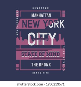 Manhattan, New York, Text-Rahmen-Typografie-Grafiken für T-Shirt-Druck mit abstrakter Vektorgrafik