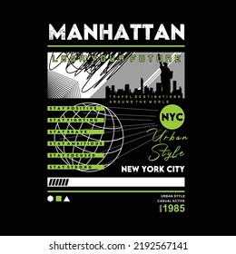 Manhattan, new york typography t shirt graphics for ready print and other user. vector illustration