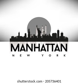 Manhattan New York United States Of America States/Cities Skyline Silhouette Black Design, Vector Illustration.