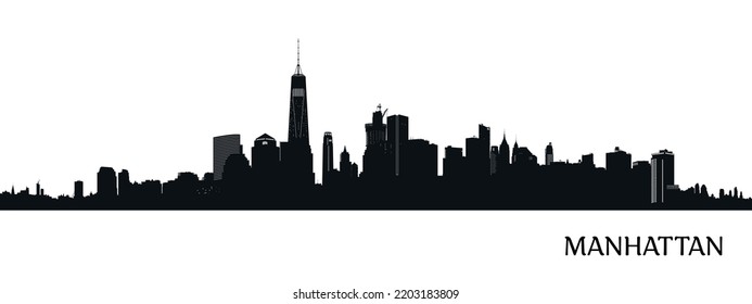Manhattan New York United States of America States, Cities Skyline Silhouette Black Design.