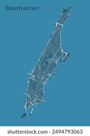 Manhattan, New York, USA artistic blueprint map poster