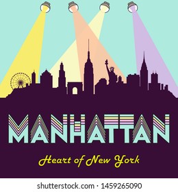 Manhattan New York USA skyline silhouette flat design vector illustration