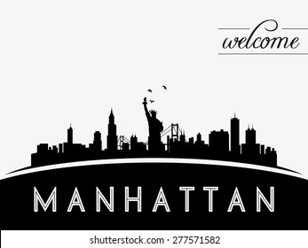 Silueta de líneas horizontales de Manhattan New York USA, diseño en blanco y negro, ilustración vectorial