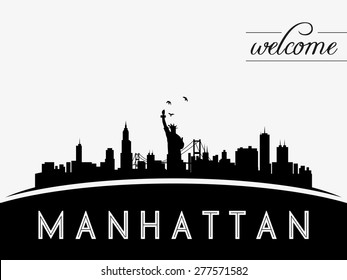 Manhattan New York Usa Skyline Silhouette Stock Vector (Royalty Free ...