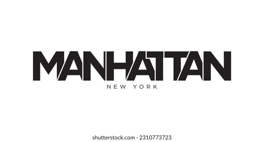 Manhattan, New York, USA typography slogan design. America logo with graphic city lettering for print and web products.