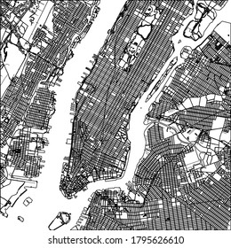 Manhattan Nyc Map Lineart. Black And White Hand Drawn Illustration. Icon Sign For Print And Labelling.