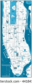 Manhattan road map and navigation icons vector illustration.