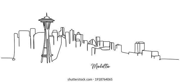 Manhattan skyline - Continuous one line drawing