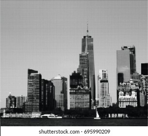 Manhattan skyline. Halftone. New York 