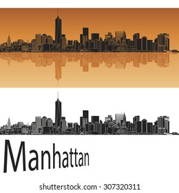 Manhattan skyline in orange background in editable vector file