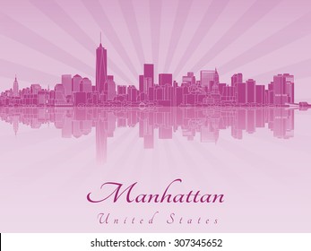 Manhattan skyline in purple radiant orchid in editable vector file