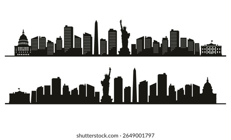 Silhueta do horizonte de Manhattan. Projeto preto Manhattan NYC cidade isolado no fundo branco.Ilustração vetor