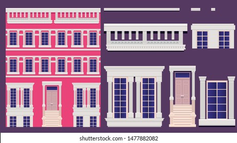 Manhattan style old big house vector illustration. Beautiful historical house for game design projects etc. 