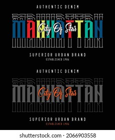 Manhattan t-shirt design. Typography graphic for apparel print. Vector illustration.