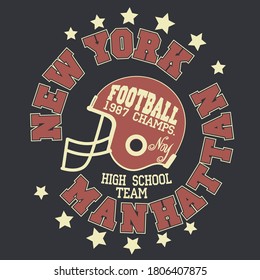 Manhattan t-shirt graphics. New York athletic apparel design. Vector