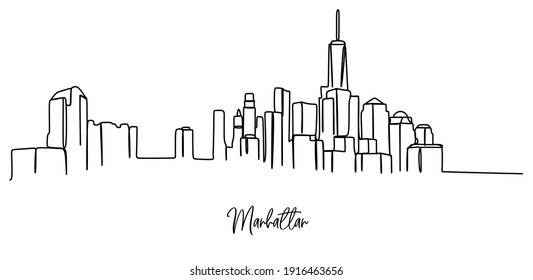 Manhattan of The USA Skyline - Continuous one line drawing