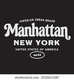 Impresión del lema de la universidad de Manhattan. Diseño de impresión de tipografía de eslogan. Camiseta de Vector, tipografía de Antiguas Manhattan con texto malva. gráfico de sudadera u otros usos