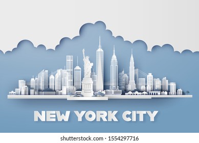 Manhattan, New York City mit urbanen Wolkenkratzern, Paper Art 3d aus digitalem Handwerk.