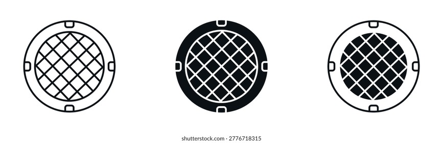 Manhole Cover Icon Set, Drain Cover Grid Outline and Solid Icon Set .vector illustration