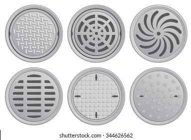 Manhole Covers. Vector Illustration of various Manhole Covers. Each Pattern in separate layer. Easily editable.