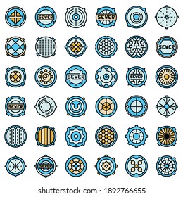 Conjunto de iconos de la ventana de control. Conjunto de esquemas de iconos de vectores de agujeros color de línea delgada plano sobre blanco