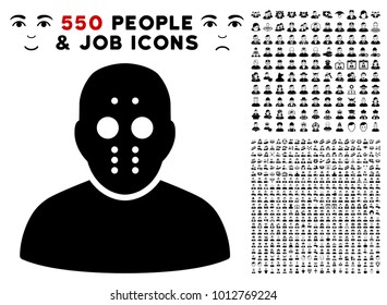 Maniac pictograph with 550 bonus pitiful and happy jobs symbols. Vector illustration style is flat black iconic symbols.