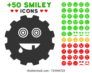 Maniac Smiley Gear icon with bonus smile pictograph collection. Vector illustration style is flat iconic elements for web design, app user interfaces.