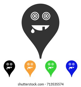 Maniac Smiley Map Marker icon. Vector illustration style is a flat iconic maniac smiley map marker symbol with black, grey, green, blue, yellow color variants.