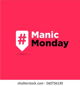 Manic Monday Hashtag Inside A Red Tag For Social Media (Vector Illustration in Flat Style Design)