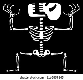 Manic skeleton figure, Halloween vector illustration, horizontal, black background, isolated