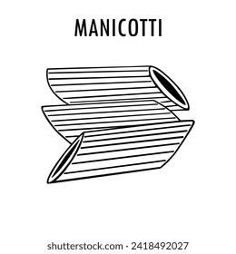 Manicotti pasta doodle food illustration. Hand drawn graphic print of short macaroni type of pasta. Vector line art element of Italian cuisine
