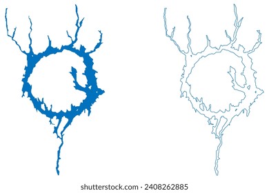 Manicouagan Lake (Canada, Quebec) map vector illustration, scribble sketch Reservoir Daniel-Johnson Dam, eye of Quebec map