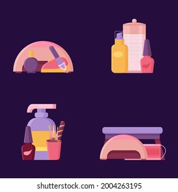 Manicure accessories tools in simple style. Remover, nail polish, cotton pads and nail files