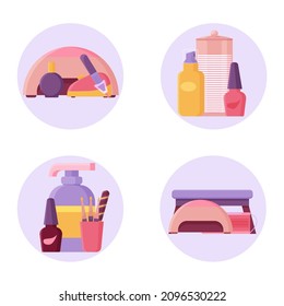 Manicure accessories tools in simple style. Remover, nail polish, cotton pads and nail files