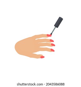 Manicure. Applying nail polish, vector illustration