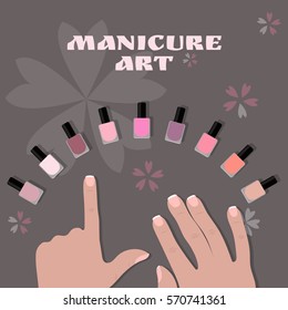 manicure art. image of fingers and bright nail polish