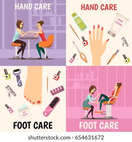 Manicure concept icons set with hand and foot care symbols cartoon isolated vector illustration 