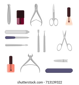 Manicure cosmetics set. Scissors and clipper, nail polish and file.